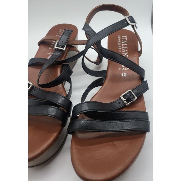 Women’s Platform Heels Open Toe Ankle Strap Italian Shoemakers Black Size 10 - Picture 2 of 7